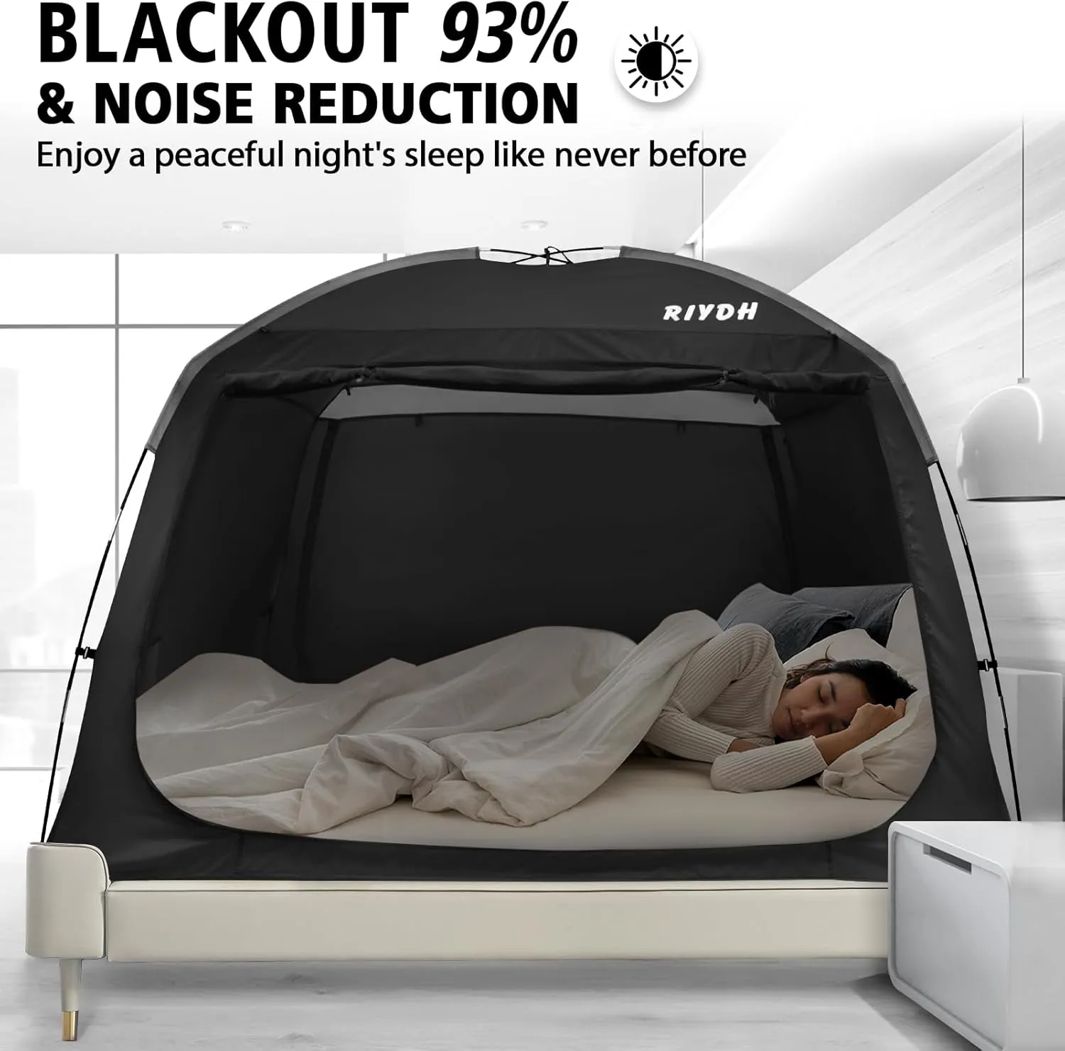 Bed Tent Bed Canopy Breathable 100% for Adult and Kids- Original Design Light Reduction 93% Sleeping Dream Tents Indoor Portable Big Space with String Light 3 Doors Twin Full Queen King Size