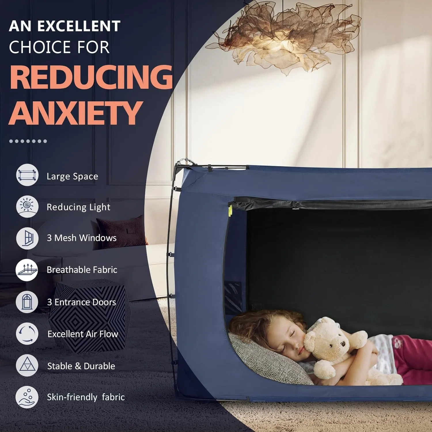 Bed Tent Bed Canopy BunkTwin Size Tents for Adult and Kids- Original Design Portable Dream Tent Indoor Sleeping Tents 80% Blackout with 3 Doors Breathable Big Space Tents