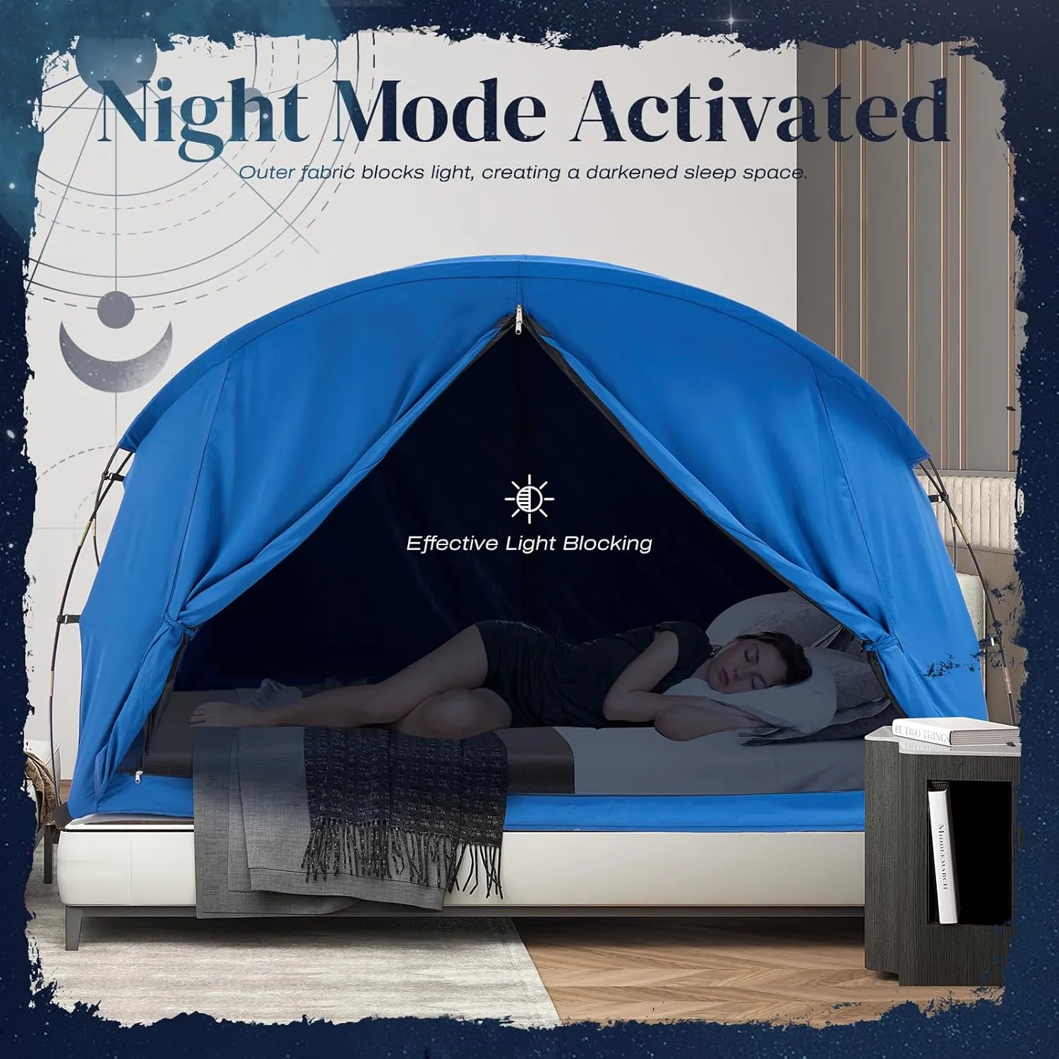 Bed Tent Canopy Full, Blackout Portable Sleep Tent Easy Setup, Breathable Mesh, Privacy Curtains for Adults, Ideal for Indoor