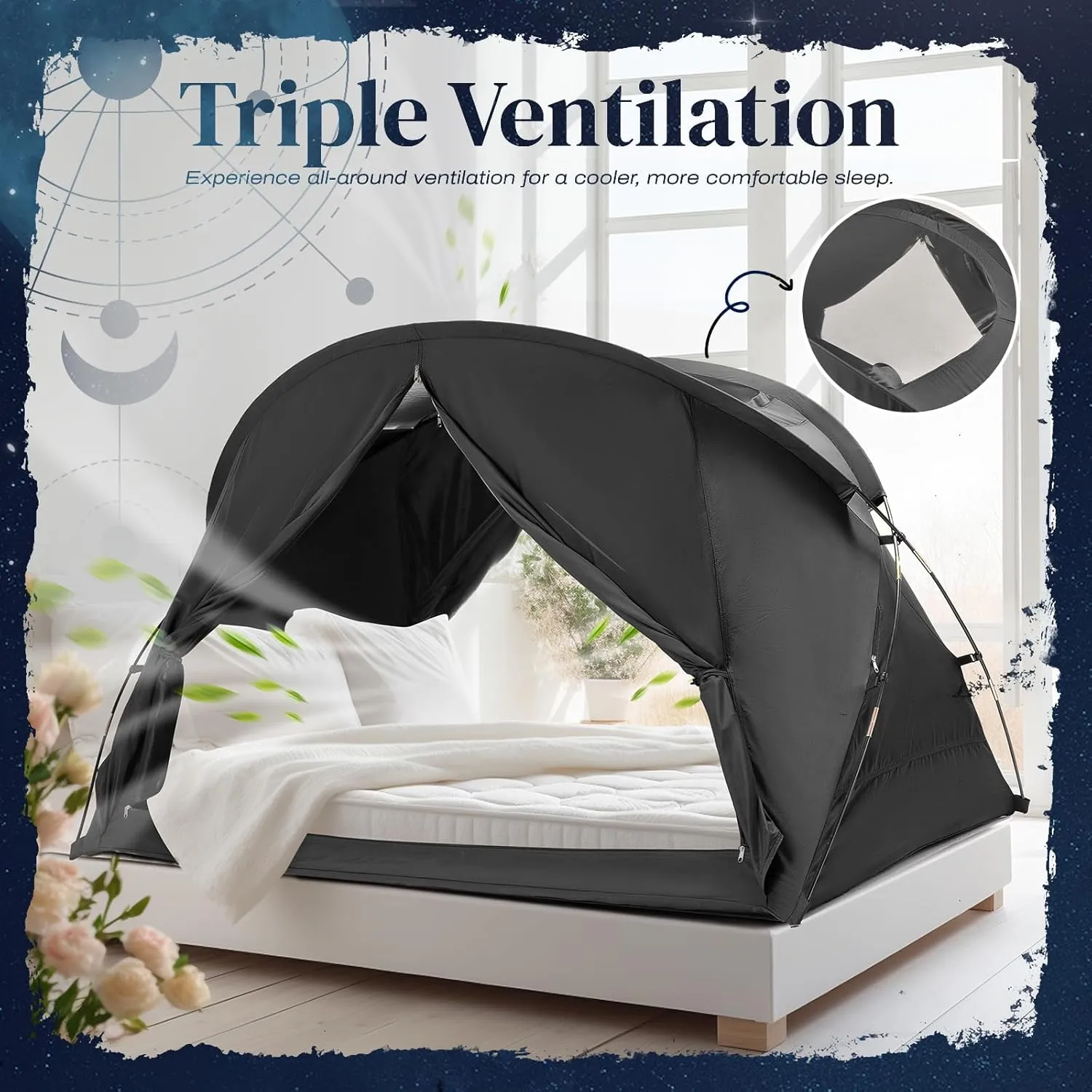 Bed Tent Canopy Twin, Blackout Portable Sleep Tent Easy Setup, Breathable Mesh, Privacy Curtains for Adults, Ideal for Indoor