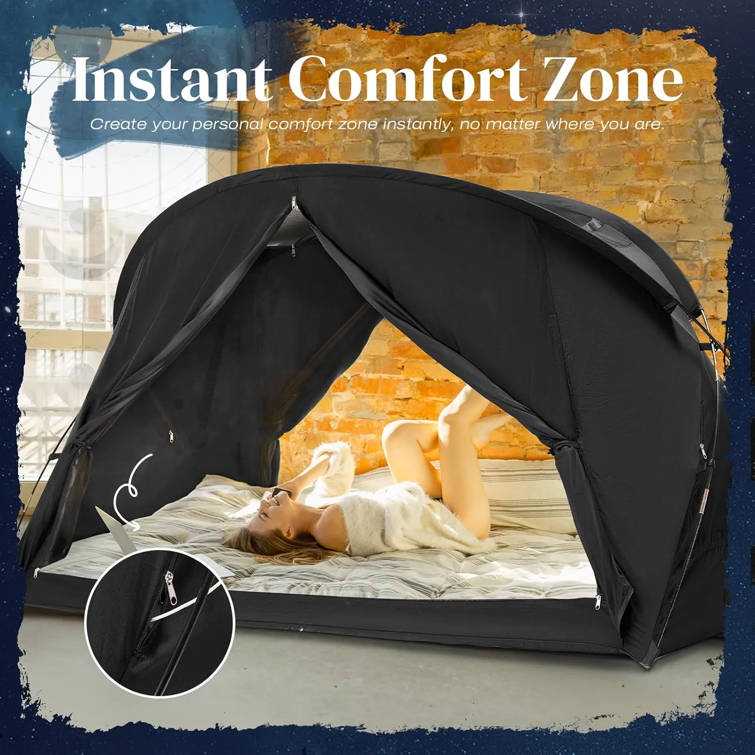 Bed Tent Canopy Twin, Blackout Portable Sleep Tent Easy Setup, Breathable Mesh, Privacy Curtains for Adults, Ideal for Indoor