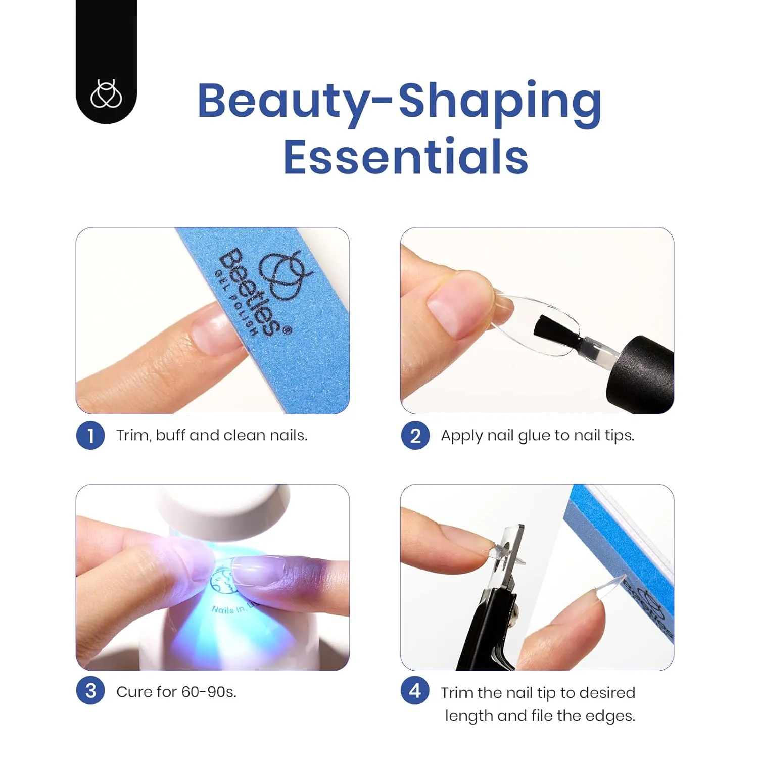 Beetles Gel Nail Kit Short Almond, 240Pcs Easy Nail Extension Set Shaped Clear Tips with 5 in 1 Nail Glue Base & Top Coat and Mini UV Lamp, Nail Tips Art Acrylic Nail Kit Gifts for Women