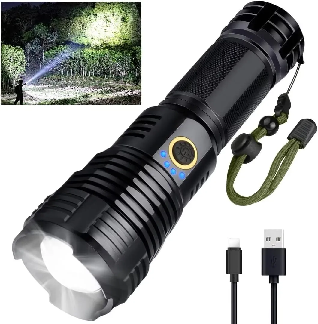 BengMxj 10 Modes Rechargeable LED Flashlights High Lumens Tactical Flashlight with Zoomable Super Bright Waterproof Flashlights for Emergencies,Camping,Hiking,Home