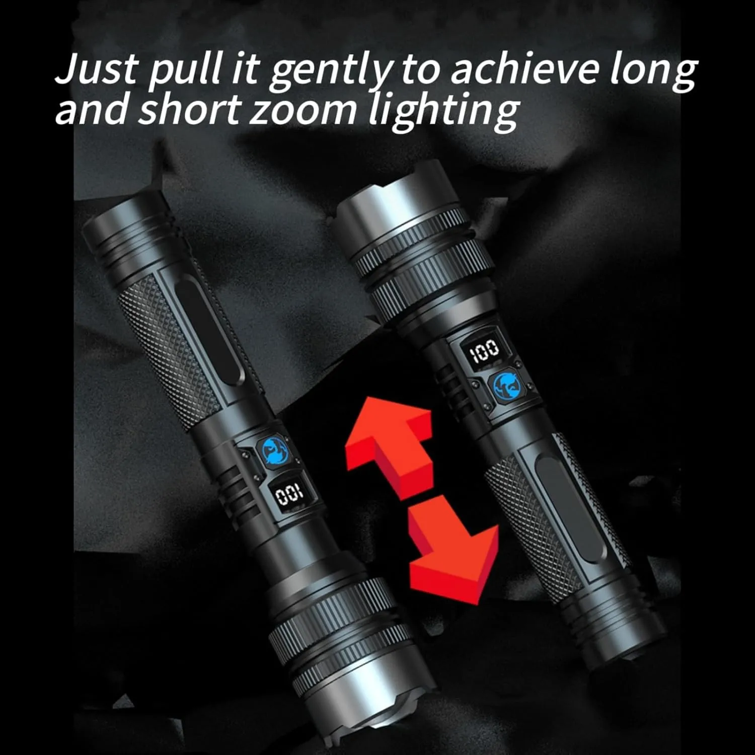Benighty Flash Light, Waterproof Zoomable Emergencies Flashlight, Adjustable Lumen Super Bright Led Flashlights(1800 mAh) (2pcs-Black, Small)
