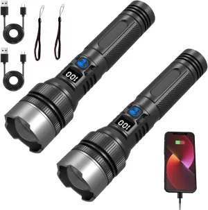 Benighty Rechargeable Tactical Flashlight, 5000ft Long Range, Waterproof Zoomable LED with LCD Display & Power Bank, 8 Modes for Camping Hiking Emergencies (2)