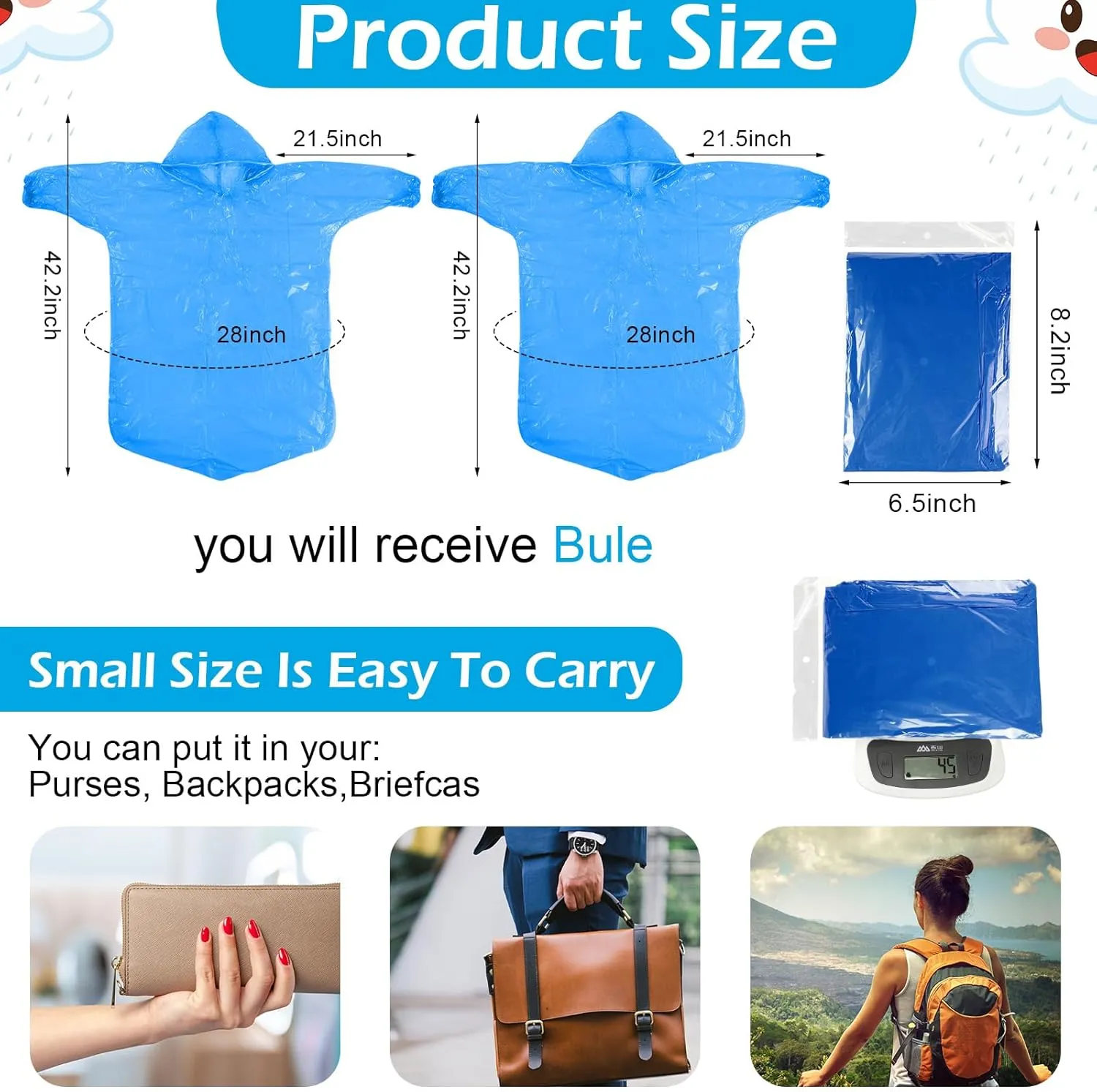 Berlune 30 Pcs Kid Rain Ponchos Bulk Disposable Ponchos for Kid Emergency Raincoat with Drawstring Hood and Elastic Sleeves