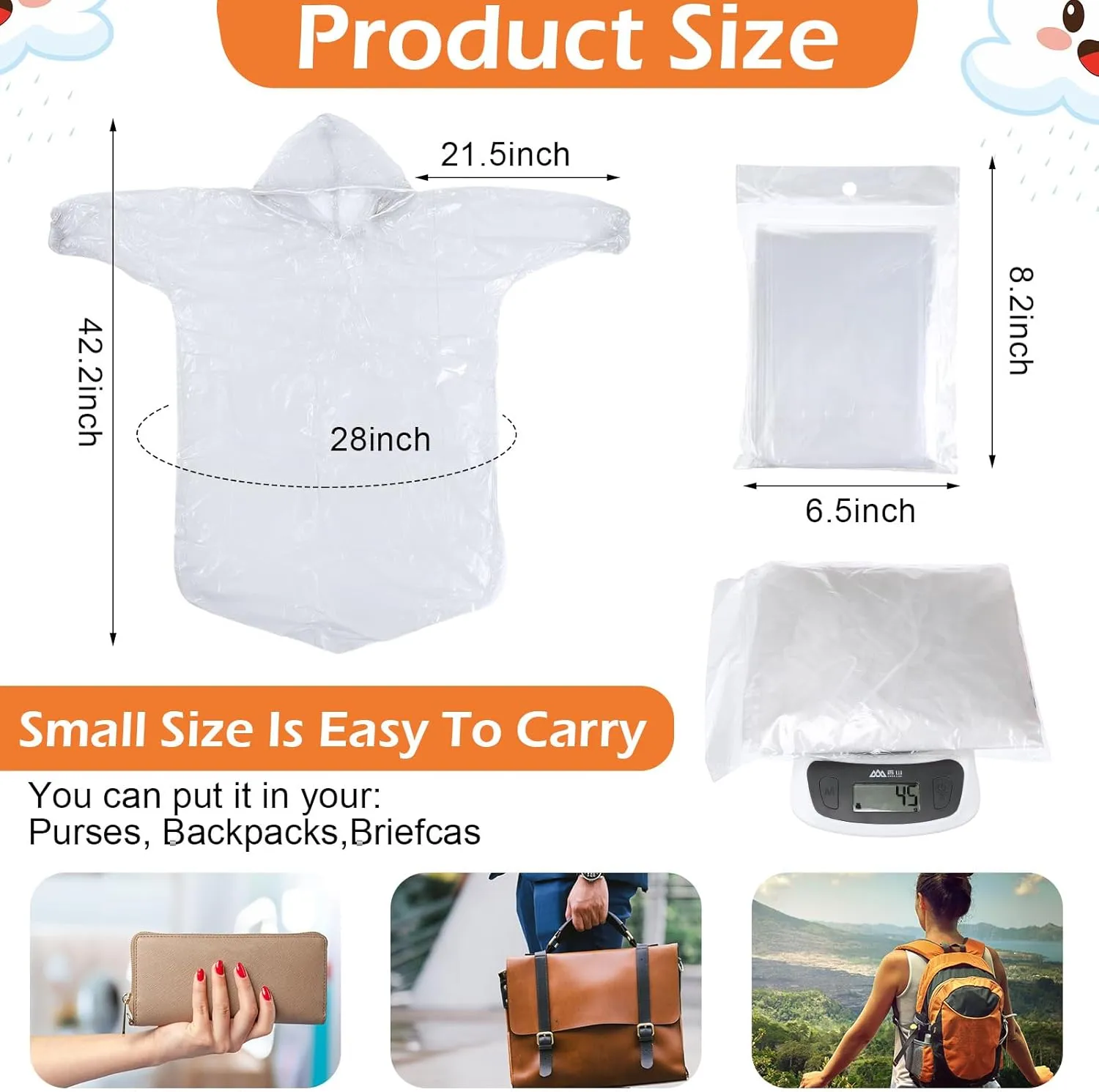 Berlune 30 Pcs Kid Rain Ponchos Bulk Disposable Ponchos for Kid Emergency Raincoat with Drawstring Hood and Elastic Sleeves