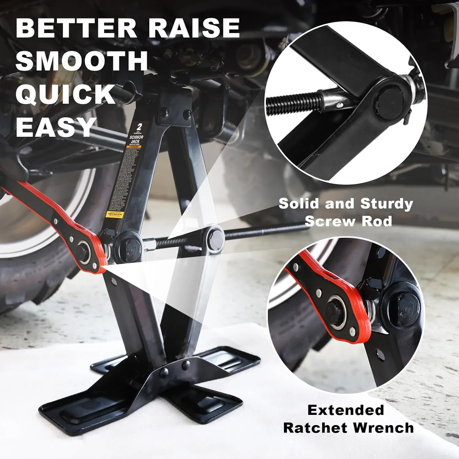 BIG RED Wide Base Cross Car Scissor Jack: Steel Portable Quick Lift Tire Jacks Include Ratchet Wrench for Car, Truck, Sedans and MPV, 2 Ton (4,409 lbs) Capacity, Black