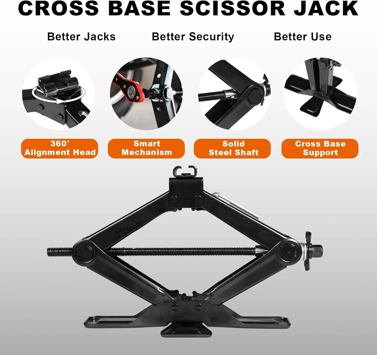 BIG RED Wide Base Cross Car Scissor Jack: Steel Portable Quick Lift Tire Jacks Include Ratchet Wrench for Car, Truck, Sedans and MPV, 2 Ton (4,409 lbs) Capacity, Black