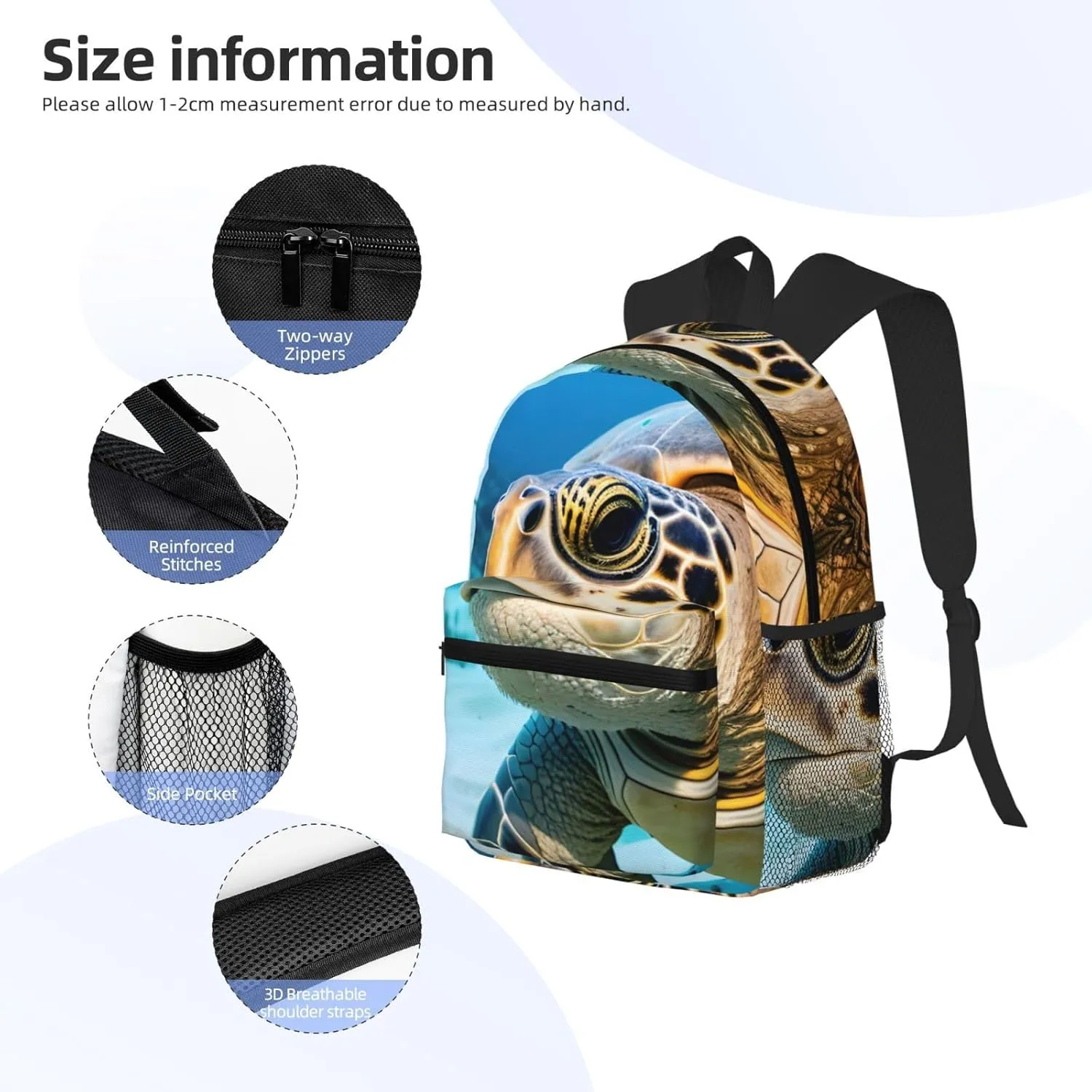 Big Sea Turtle Backpacks Lightweight With 1 Main Compartment, Shoulder Rucksack Carry-On