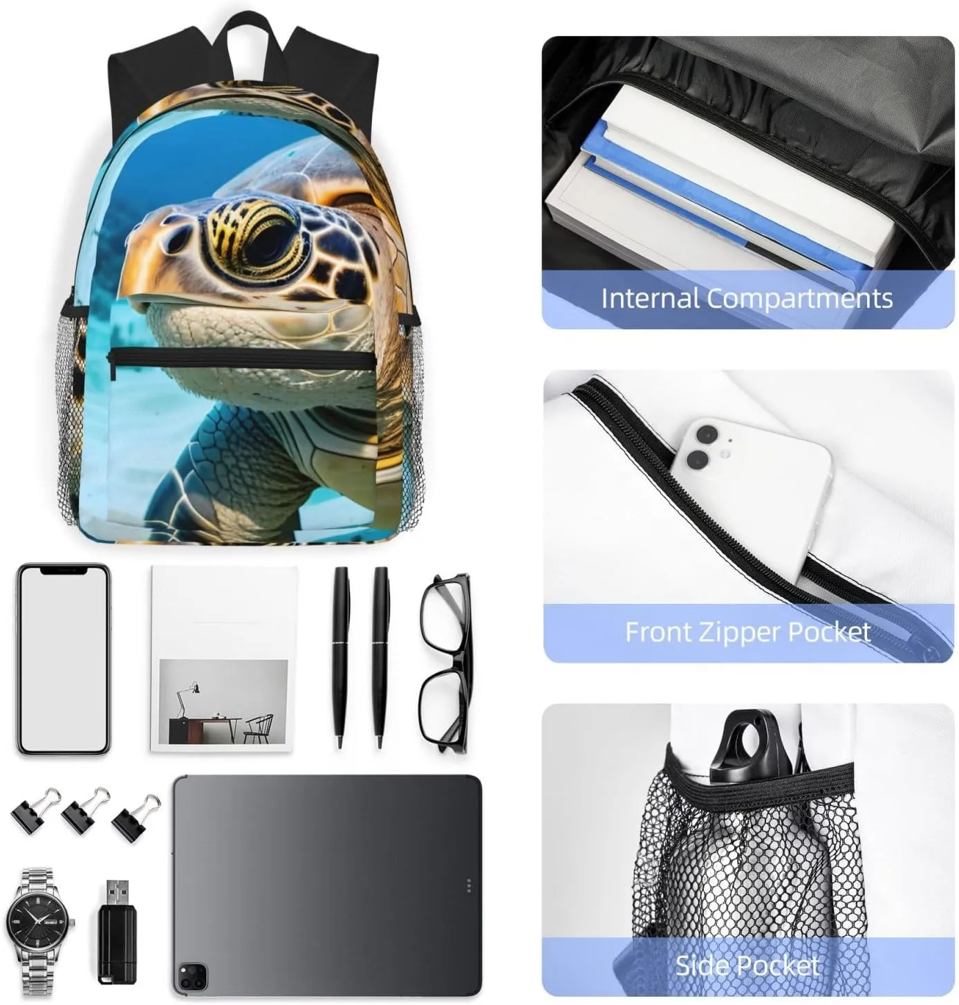 Big Sea Turtle Backpacks Lightweight With 1 Main Compartment, Shoulder Rucksack Carry-On