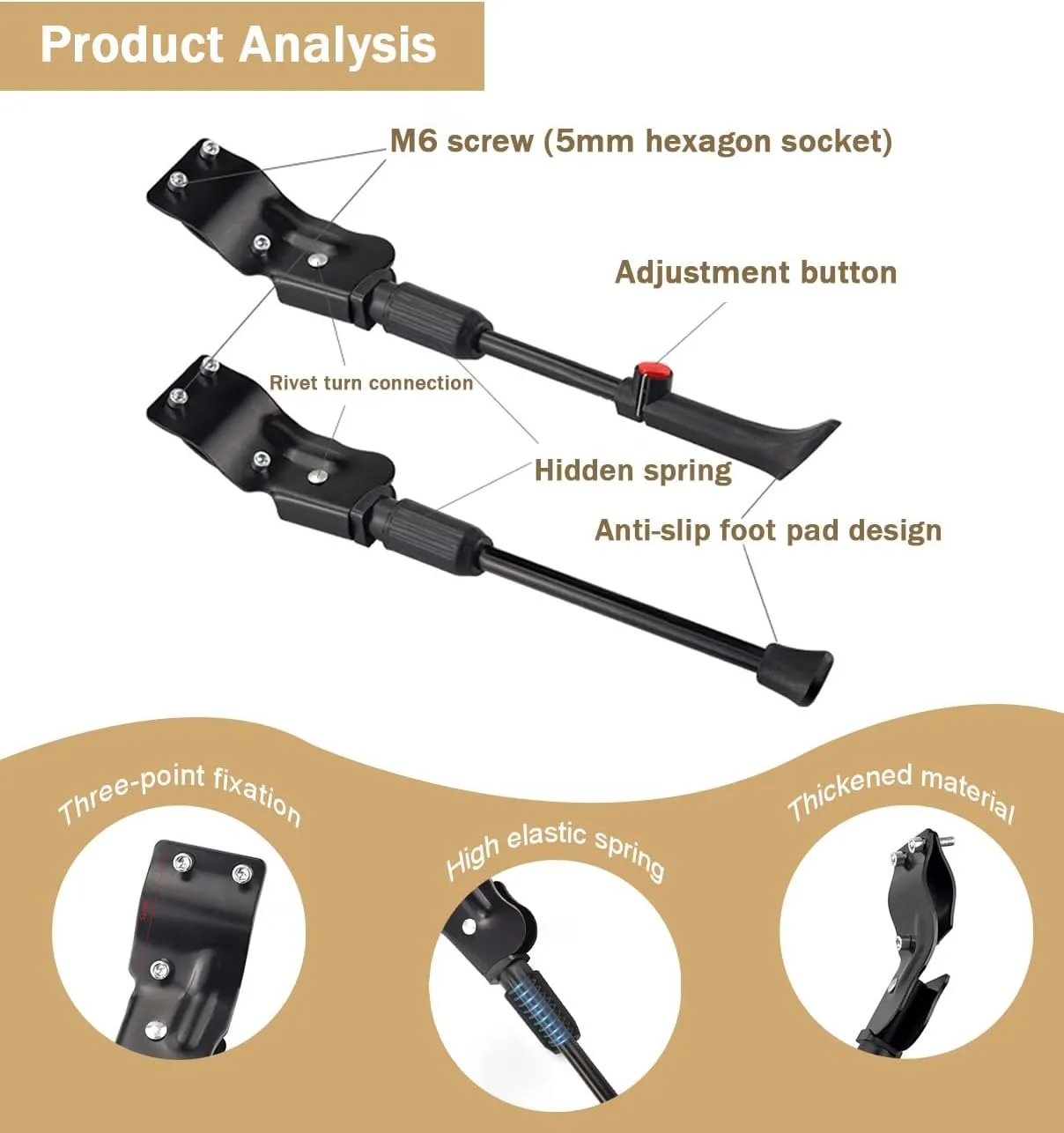 Bike Kickstand for Orbea Rise OMR Evo 2023, Adjustable Bicycle Kickstand, Suit Mountain Bike, Concealed Spring-Loaded Latch, Aluminum Rear Side Bicycle Stand,B