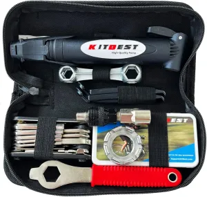 Bike Repair Kit Bicycle Repair Bag with Tire Pump, Portable Tool Kit for Camping Travel, All in One Bike Repair Tool - Patches, Inflator, Maintenance Essentials, Safety Emergency Repair Toolkit