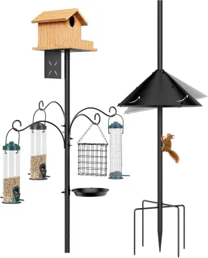 Bird Feeder Pole,92 Inch Bird Feeder Stand,Heavy Duty Bird House Poles with Squirrel Proof Baffle, Bird Water Feeder for Outside Wild Birds Watching, Black, WNG-92IN