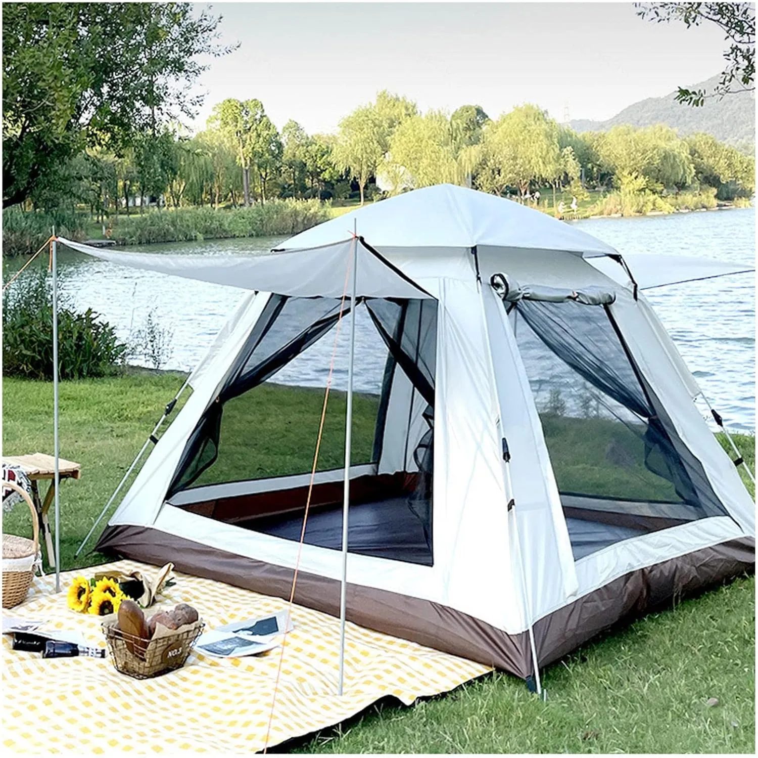 Bivy Tent 4 People Waterproof,Double Doors and Four Windows Tipi Tents for Camping Firm and Stable Adult Teepee Tent Outdoor for Family,Outdoor,Hiking and Mountaineering