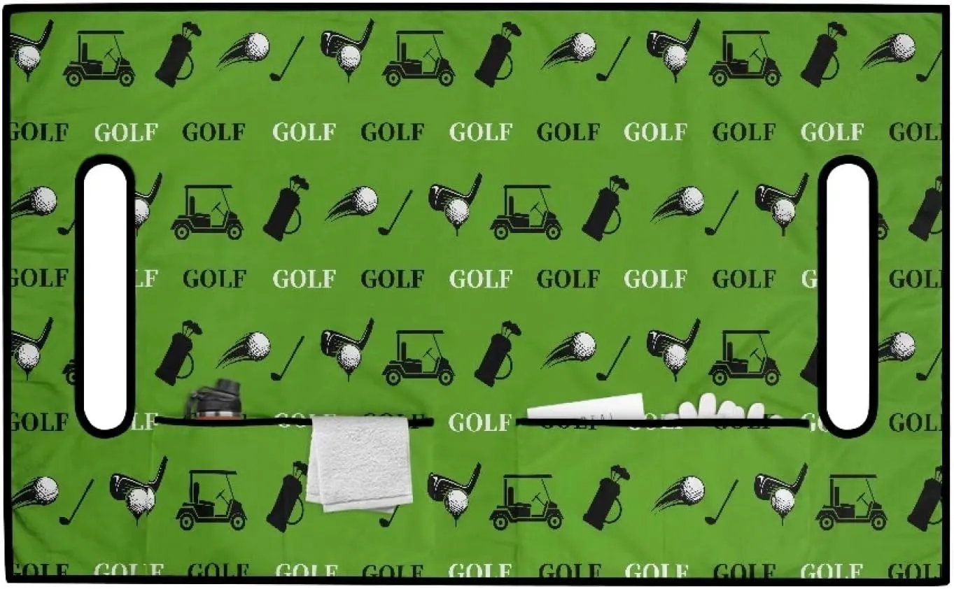 Biyejit Golf Cart Seat Covers, Universal Golf Cart Seat Towel Blanket with 4 Front Pockets for 2-Person Seats Golf Carts