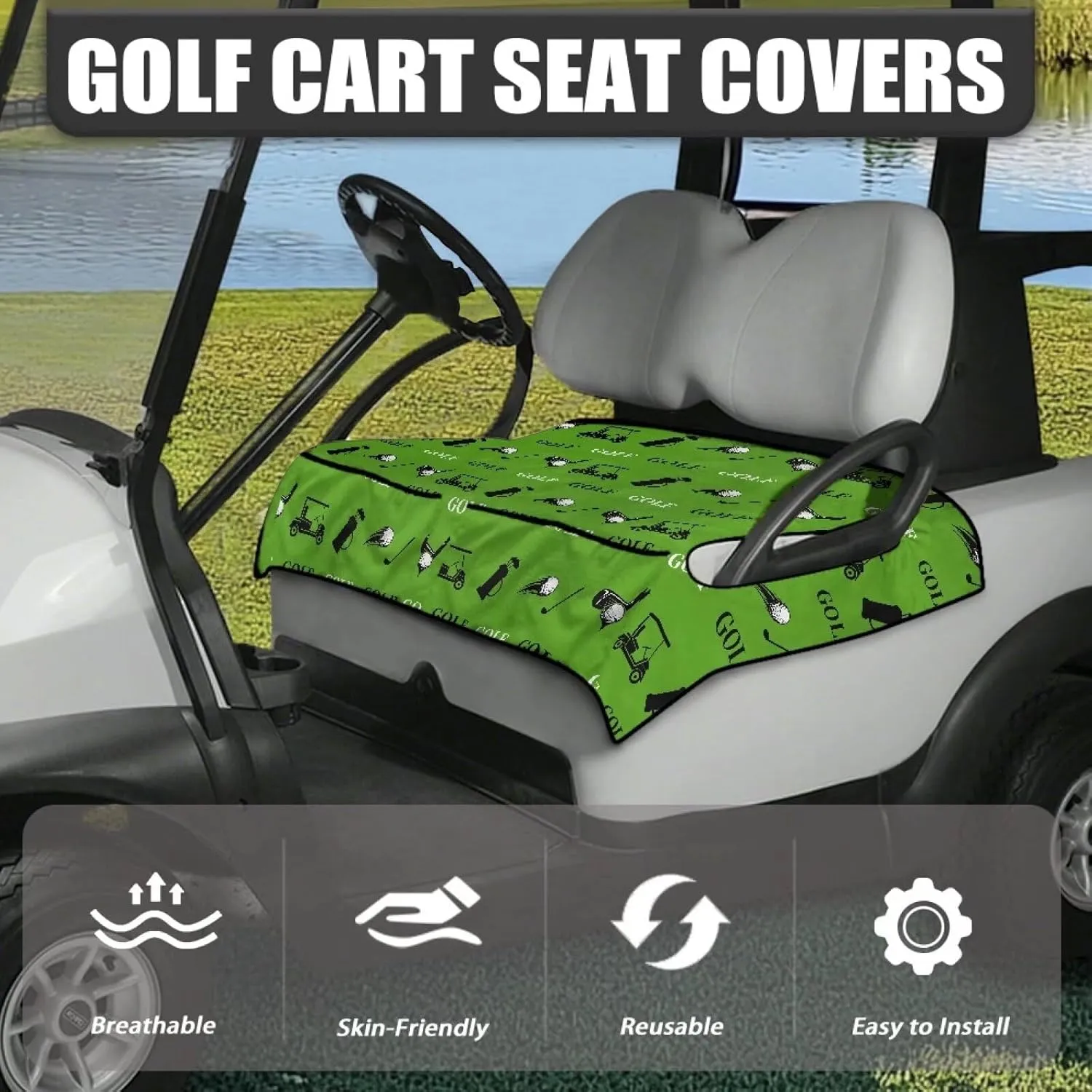 Biyejit Golf Cart Seat Covers, Universal Golf Cart Seat Towel Blanket with 4 Front Pockets for 2-Person Seats Golf Carts