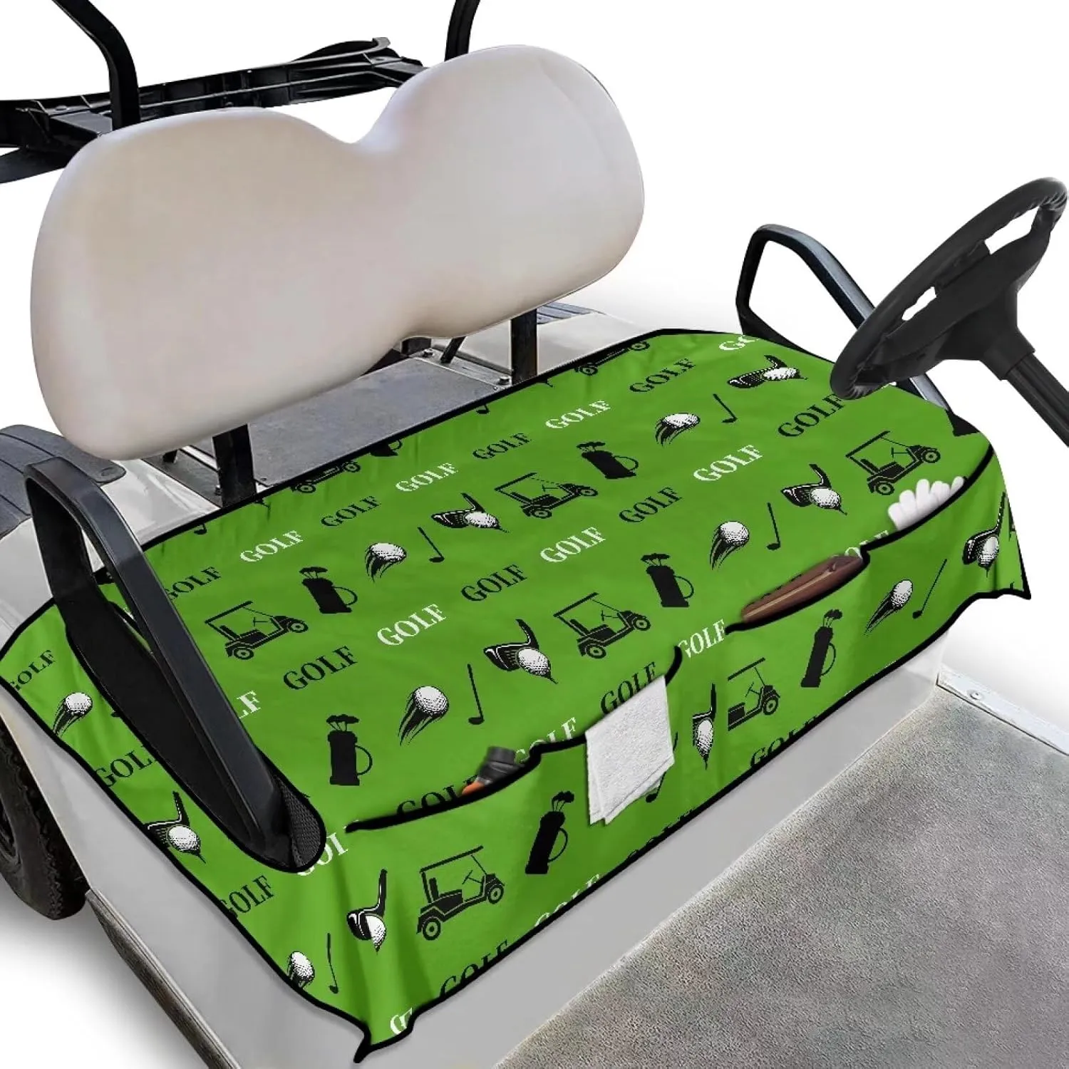 Biyejit Golf Cart Seat Covers, Universal Golf Cart Seat Towel Blanket with 4 Front Pockets for 2-Person Seats Golf Carts