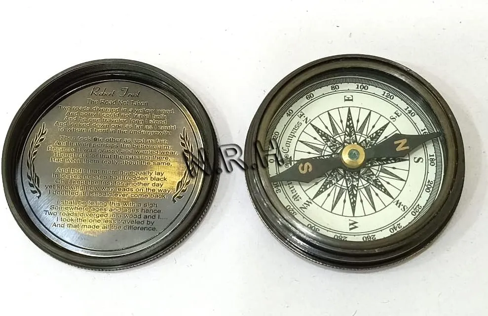 Black Brass Compass Pocket Camping Compass Magnetic Compass with Leather Case