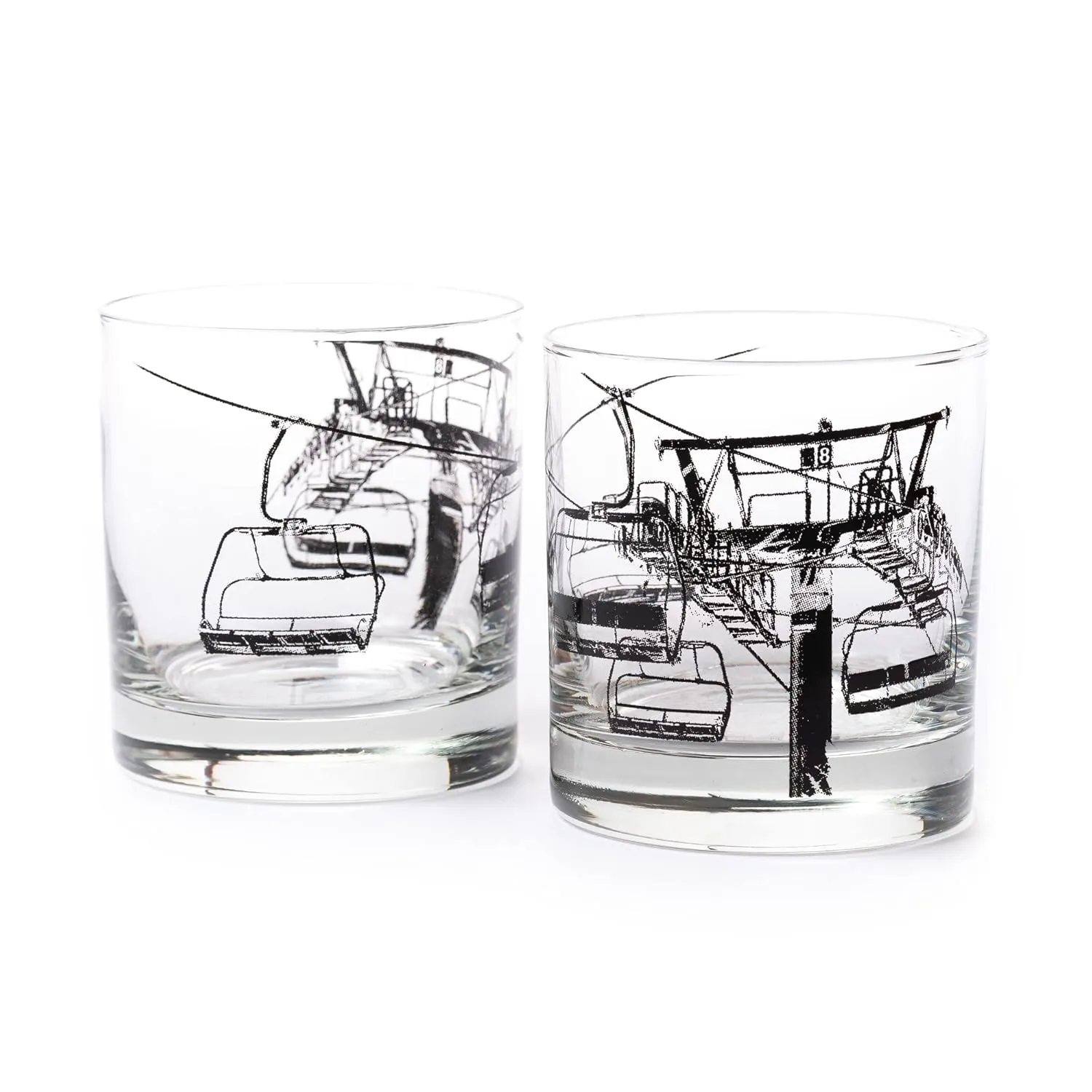 Black Lantern Whiskey Glasses Set of 2 - Ski Lift Old Fashioned Whiskey Glasses for Cocktails Bourbon Scotch and Whisky - Drinking Glasses - 11oz. Heavy Base Tumbler Glasses and Gift Box