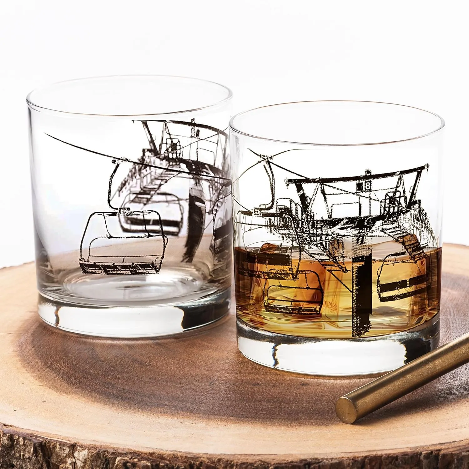 Black Lantern Whiskey Glasses Set of 2 - Ski Lift Old Fashioned Whiskey Glasses for Cocktails Bourbon Scotch and Whisky - Drinking Glasses - 11oz. Heavy Base Tumbler Glasses and Gift Box