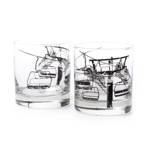 Black Lantern Whiskey Glasses Set of 2 - Ski Lift Old Fashioned Whiskey Glasses for Cocktails Bourbon Scotch and Whisky - Drinking Glasses - 11oz. Heavy Base Tumbler Glasses and Gift Box