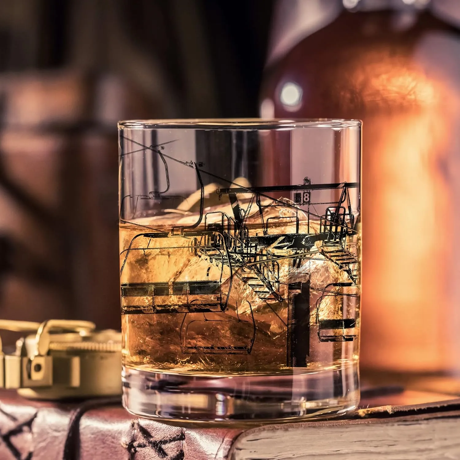 Black Lantern Whiskey Glasses Set of 2 - Ski Lift Old Fashioned Whiskey Glasses for Cocktails Bourbon Scotch and Whisky - Drinking Glasses - 11oz. Heavy Base Tumbler Glasses and Gift Box