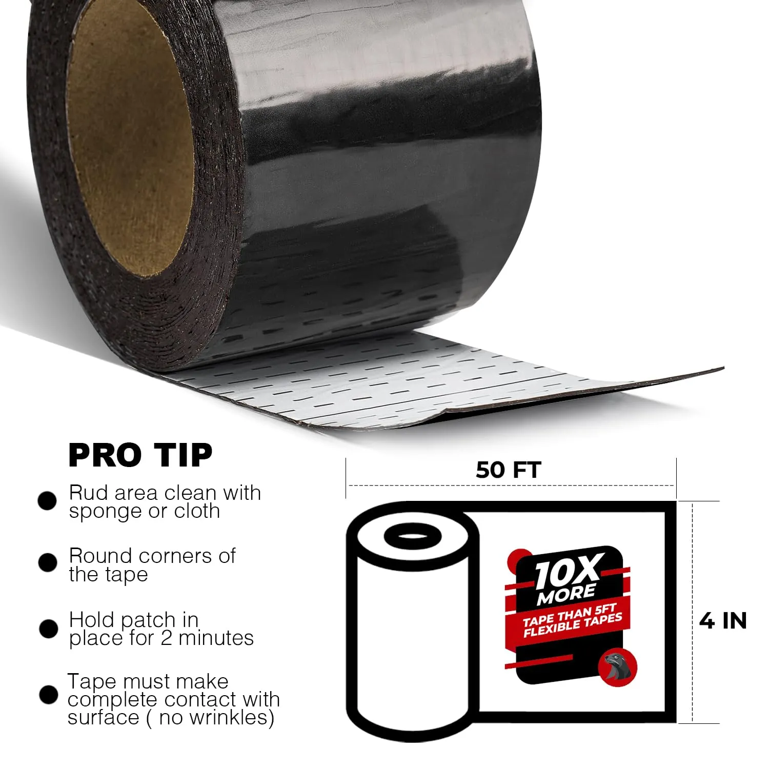 Black RV Roof Sealant Tape, 4" x 50' Waterproof Repair Seal Tape – Extra Thick, UV-Resistant, Weatherproof Patch for Permanent Leak Sealing on RVs, Trailers, and Mobile Homes