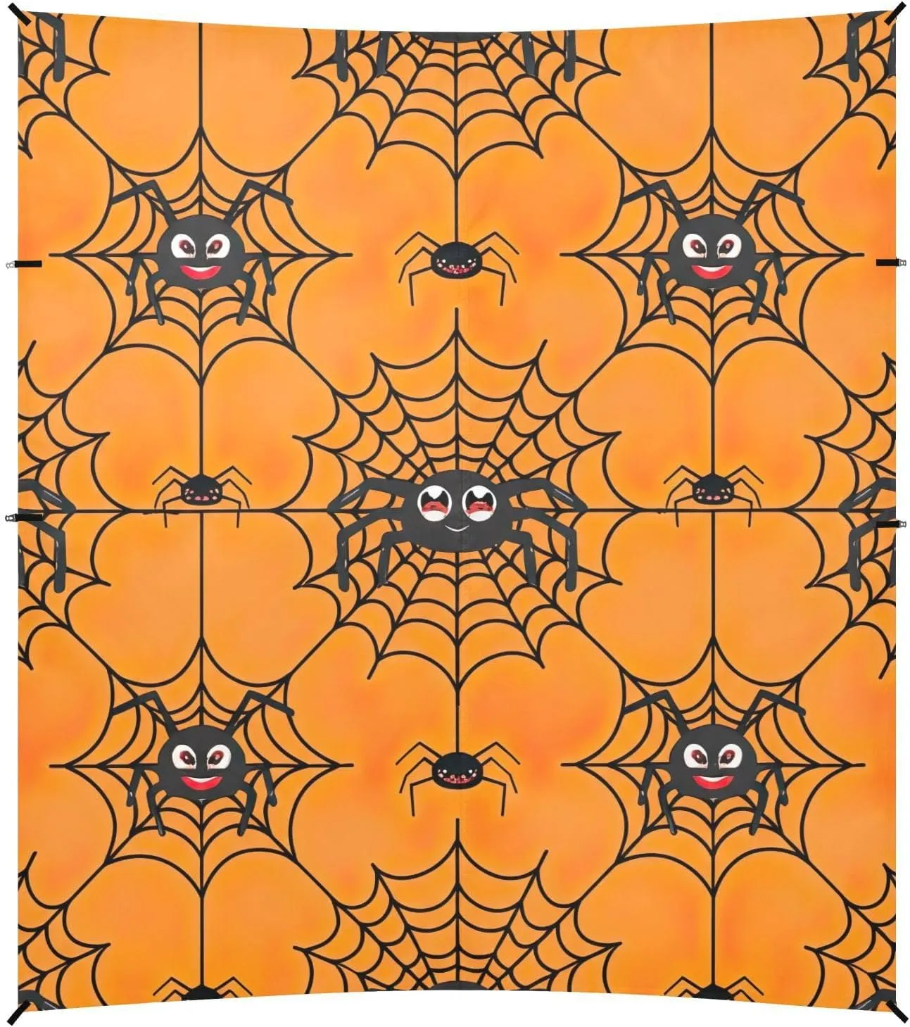 Black Spiders Spider Web Orange Beach Tent Canopy Outdoor Patio Shade Cute Large Camping Sun Shelter Yard 9.2 × 10.5 FT Sunshade with Sand Bags Poles