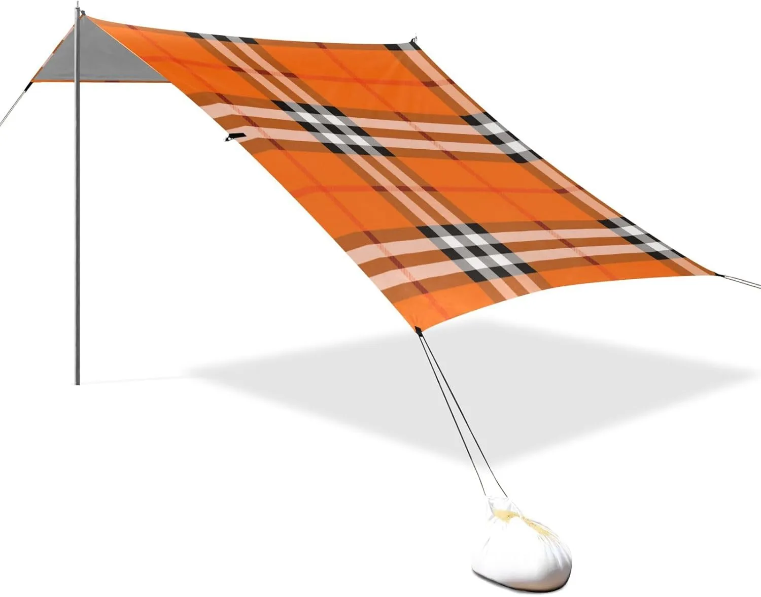 Black White Orange Checkered Plaid Designed UPF50  Foldable Beach Tent Water-Resistant Portable Sun Shelter with Sand Shovel for Camping Trips, Fishing, Backyard Fun or Picnics sombrillas para