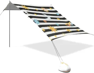 Black White Stripes Sun Moon Star Designed UPF50 Beach Tent Easy Setup Large Portable Sun Shelter with Sand Pockets for Camping, Picnics, Backyard & Fishing carpas de sol para la Playa