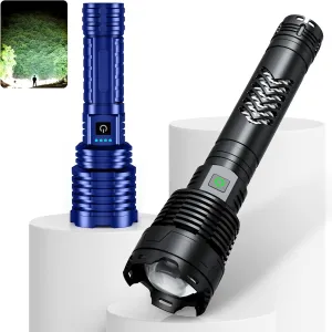 Black&Blue Rechargeable LED Flashlights High Lumens,Super Bright Flashlight with Input and Output Functions,10 Light Modes,Zoomable,IP67 Waterproof,Tactical Flashlight for Camping