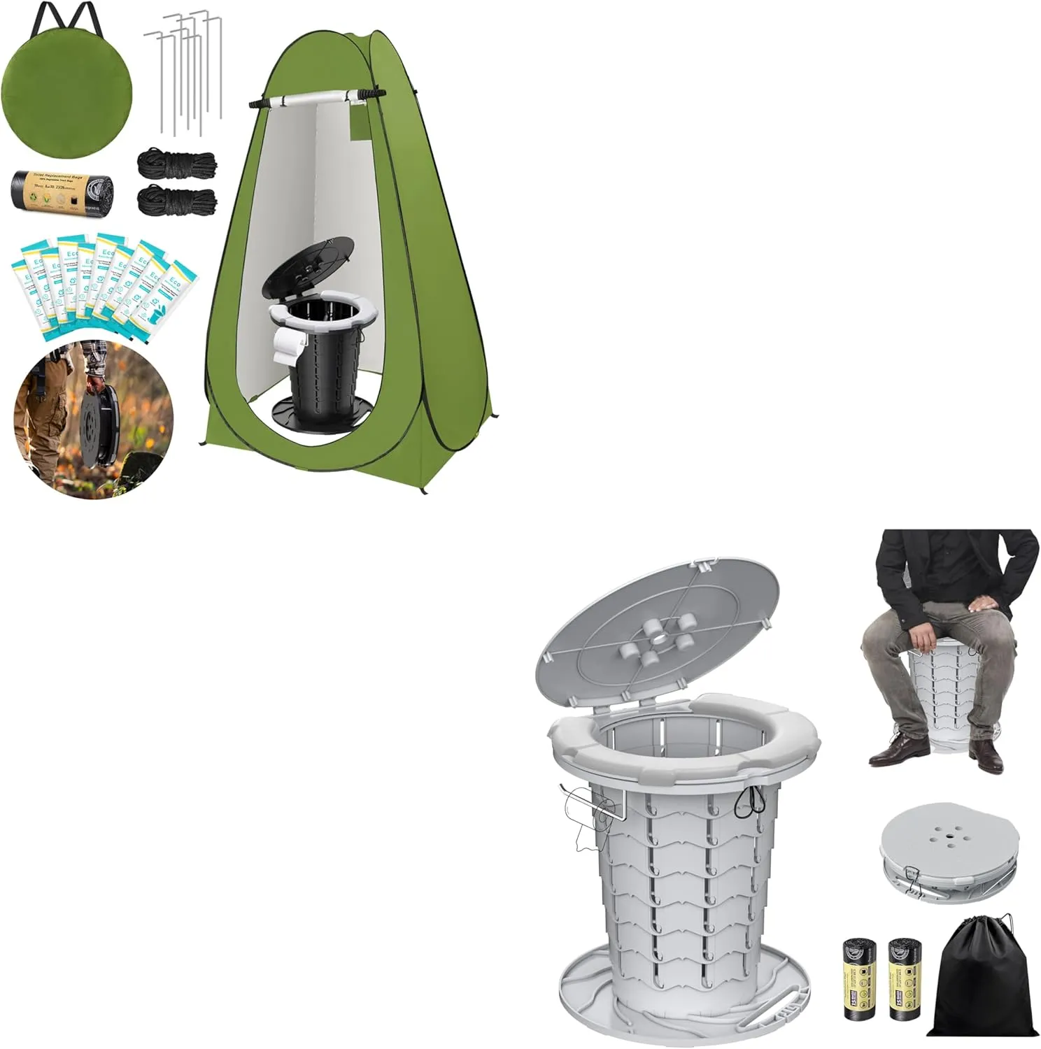 BLIKA Portable Toilet Kit for Camping, Camp Toilet with Pop-Up Privacy Tent, Toilet Bags and Eco Absorbent Gel, Foldable Portable Toilet for Adults, Portable Outdoor Shower Tent Camp Toilet
