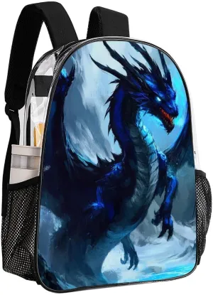 Blue Dragon Cool Painting Rucksacks Lightweight Multipurpose Transparent Shoulder Bag Big Capacity Traveling & Camping Backpack With Side Pockets