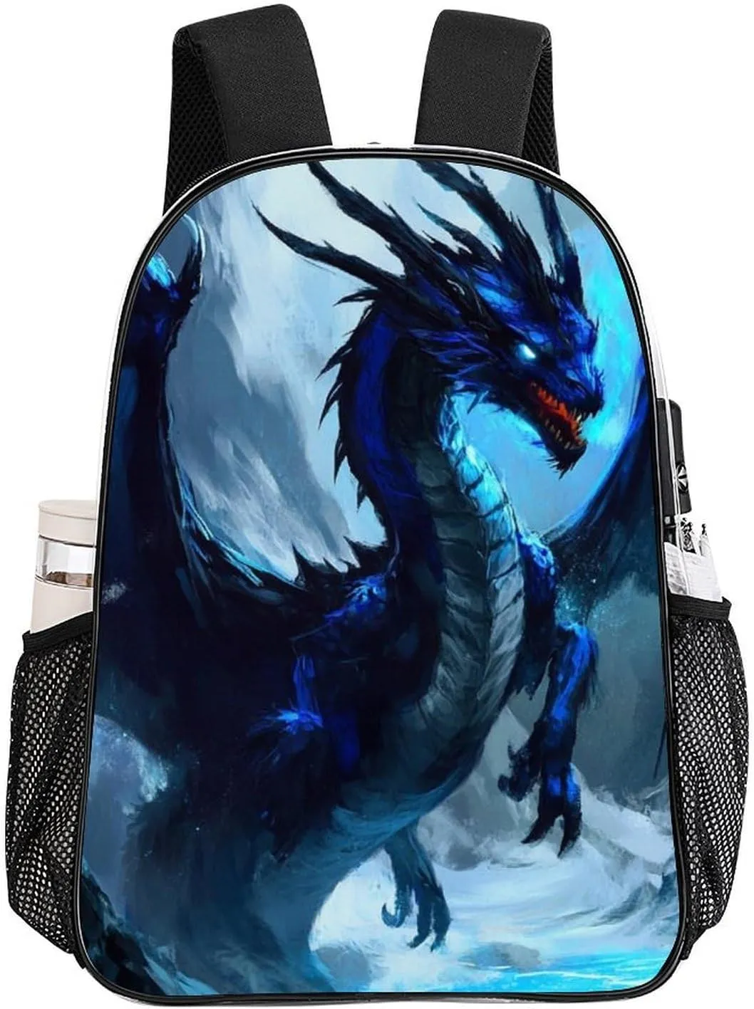 Blue Dragon Cool Painting Rucksacks Lightweight Multipurpose Transparent Shoulder Bag Big Capacity Traveling & Camping Backpack With Side Pockets