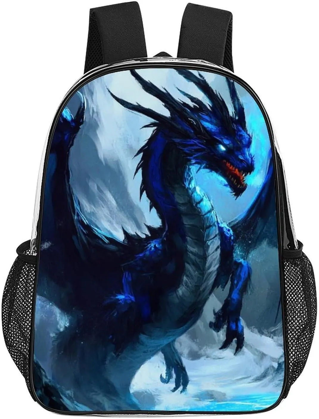 Blue Dragon Cool Painting Rucksacks Lightweight Multipurpose Transparent Shoulder Bag Big Capacity Traveling & Camping Backpack With Side Pockets