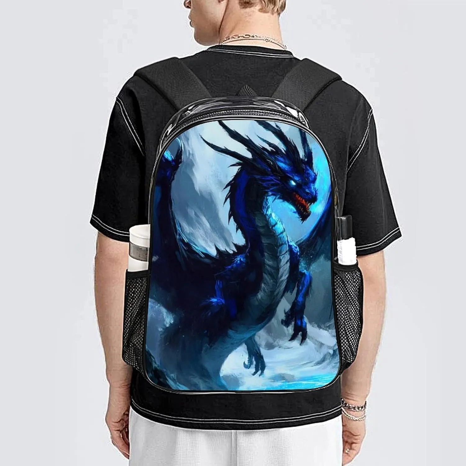 Blue Dragon Cool Painting Rucksacks Lightweight Multipurpose Transparent Shoulder Bag Big Capacity Traveling & Camping Backpack With Side Pockets
