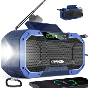 Bluetooth Hand Crank Emergency Radio Solar Power,Portable AM FM Radio Speaker,NOAA Weather Radio Flashlight Phone Charger,5000mAh Battery,SOS,Outdoor Waterproof Survival Wind up Storm Radio