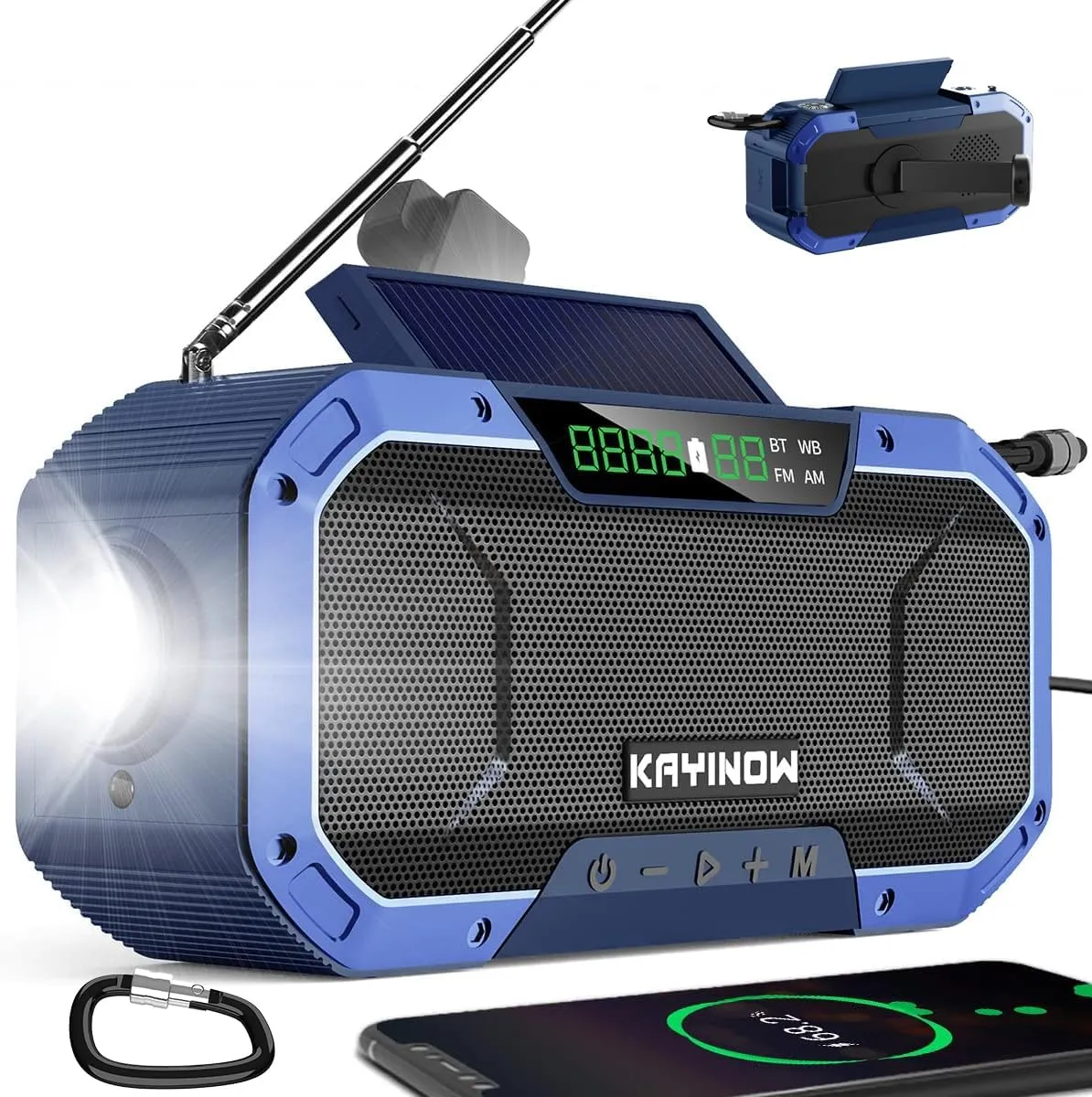 Bluetooth Hand Crank Emergency Radio Solar Power,Portable AM FM Radio Speaker,NOAA Weather Radio Flashlight Phone Charger,5000mAh Battery,SOS,Outdoor Waterproof Survival Wind up Storm Radio