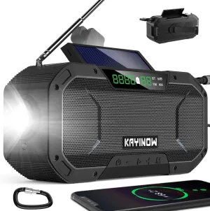 Bluetooth Hand Crank Emergency Radio Solar Power,Portable NOAA Weather AM FM Radio,5000mAh Battery Operated Waterproof Wind Up Radio with Flashlight Cell Phone Charger,SOS,for Camping Storm Survival