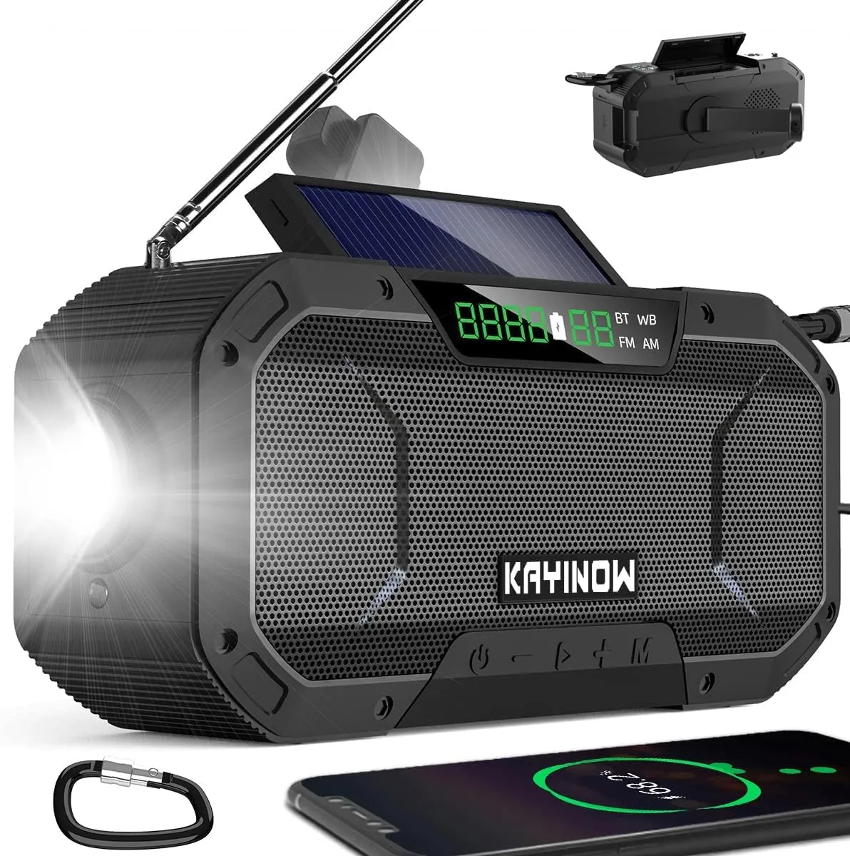 Bluetooth Hand Crank Emergency Radio Solar Power,Portable NOAA Weather AM FM Radio,5000mAh Battery Operated Waterproof Wind Up Radio with Flashlight Cell Phone Charger,SOS,for Camping Storm Survival