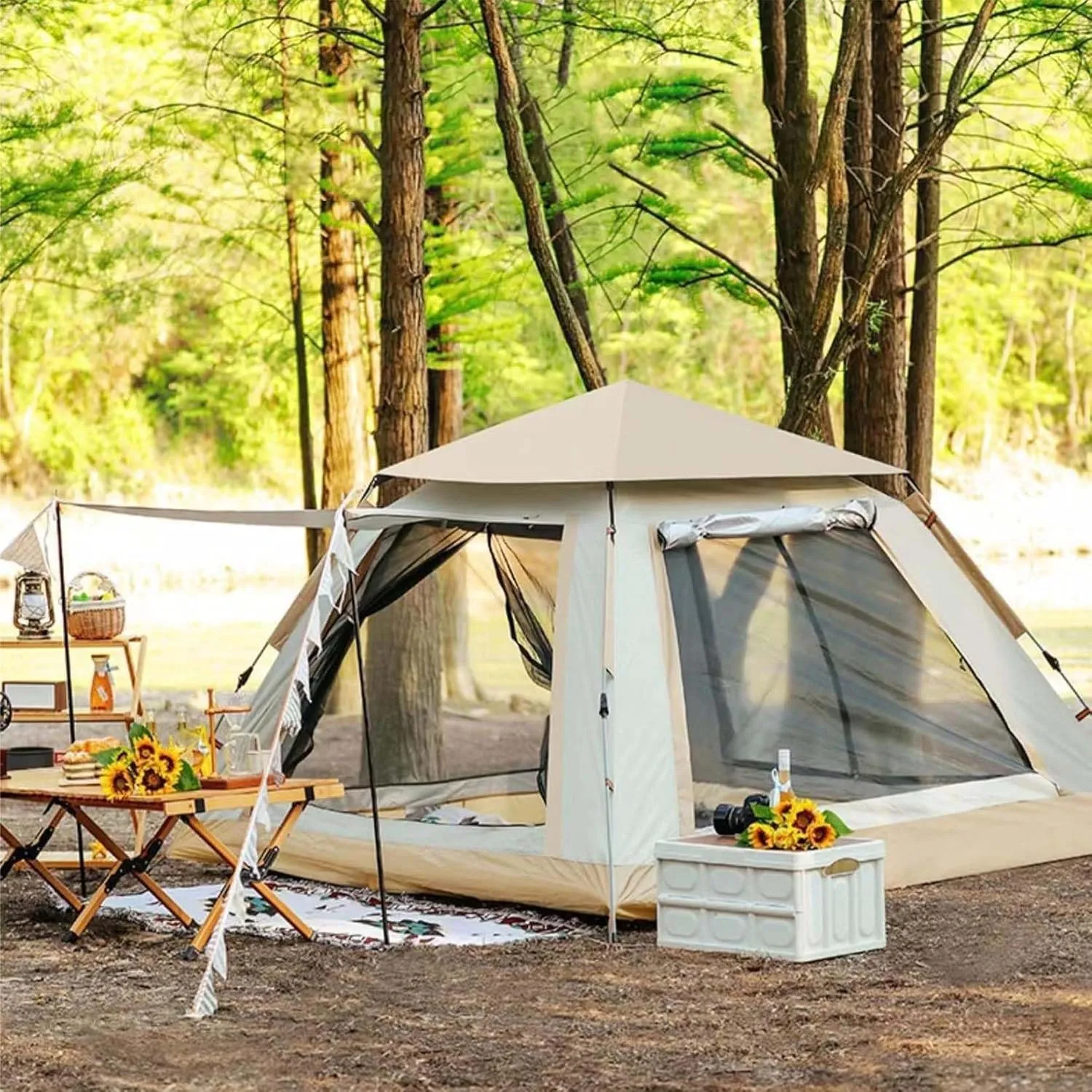 BNEI Family Camping Tent, can accommodate 3~8 People, 360 Degree Ventilation, 3 Seconds Extremely Fast Installation, Sun/Rainproof, Suitable for Hiking and Camping, Blue/Grey