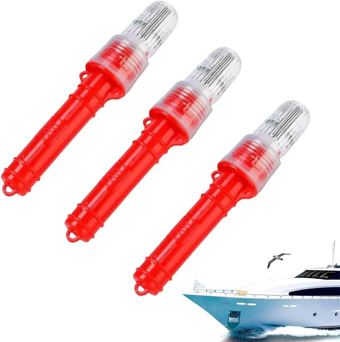 Boat Flares, Boat Flares Coast Guard Approved Marine, Marine Electronic Distress Signal Light, Waterproof Emergency Signals for Fishing Nets, Buoys & Boats (3pcs-Red)