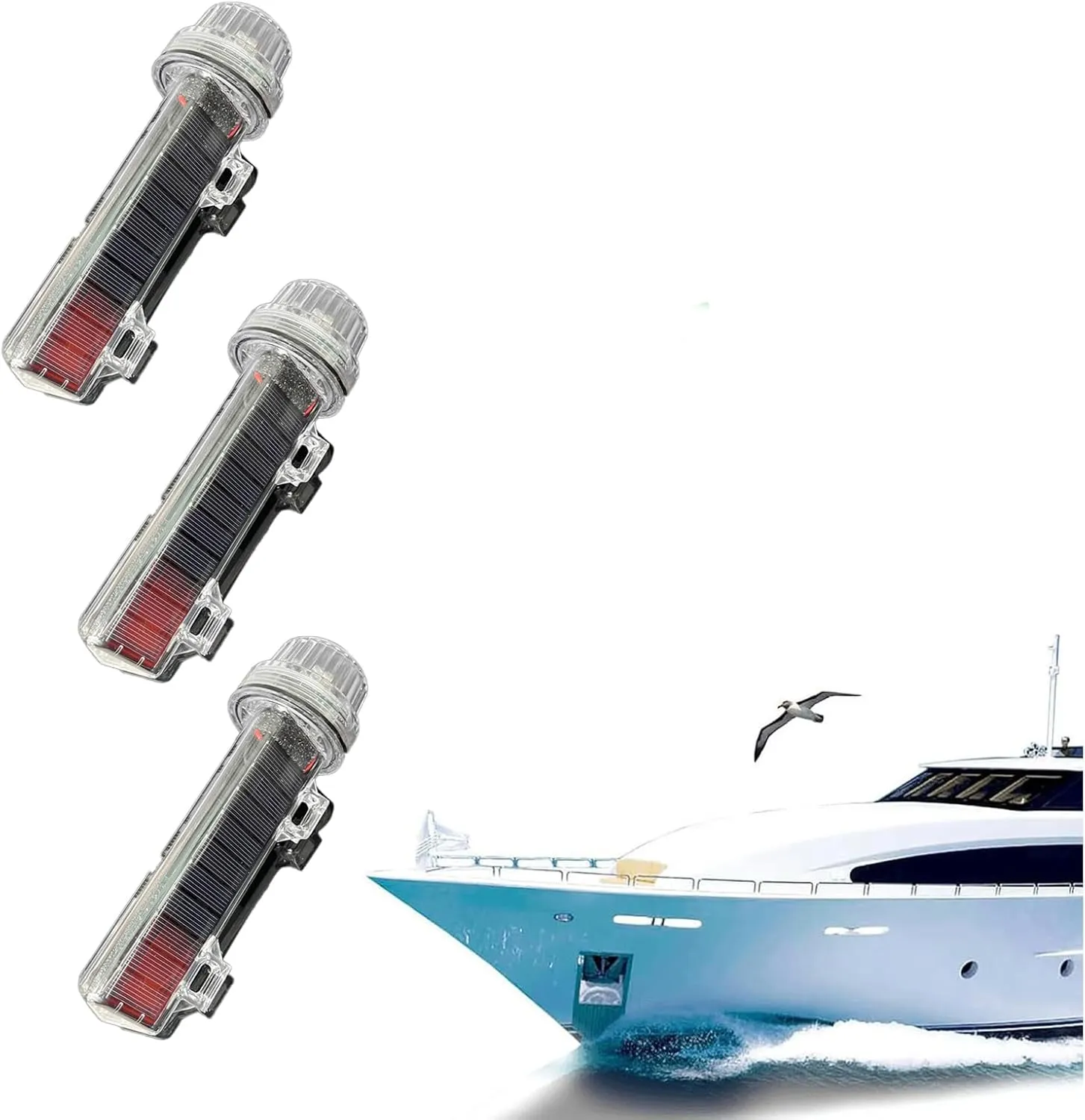 Boat Flares – Boat Flares Coast Guard Approved Marine | Solar-Powered Auto-Light Control | Red/Green/White | Waterproof Emergency Signals for Fishing Nets, Buoys, Boats & Maritime Rescue (3Pcs)