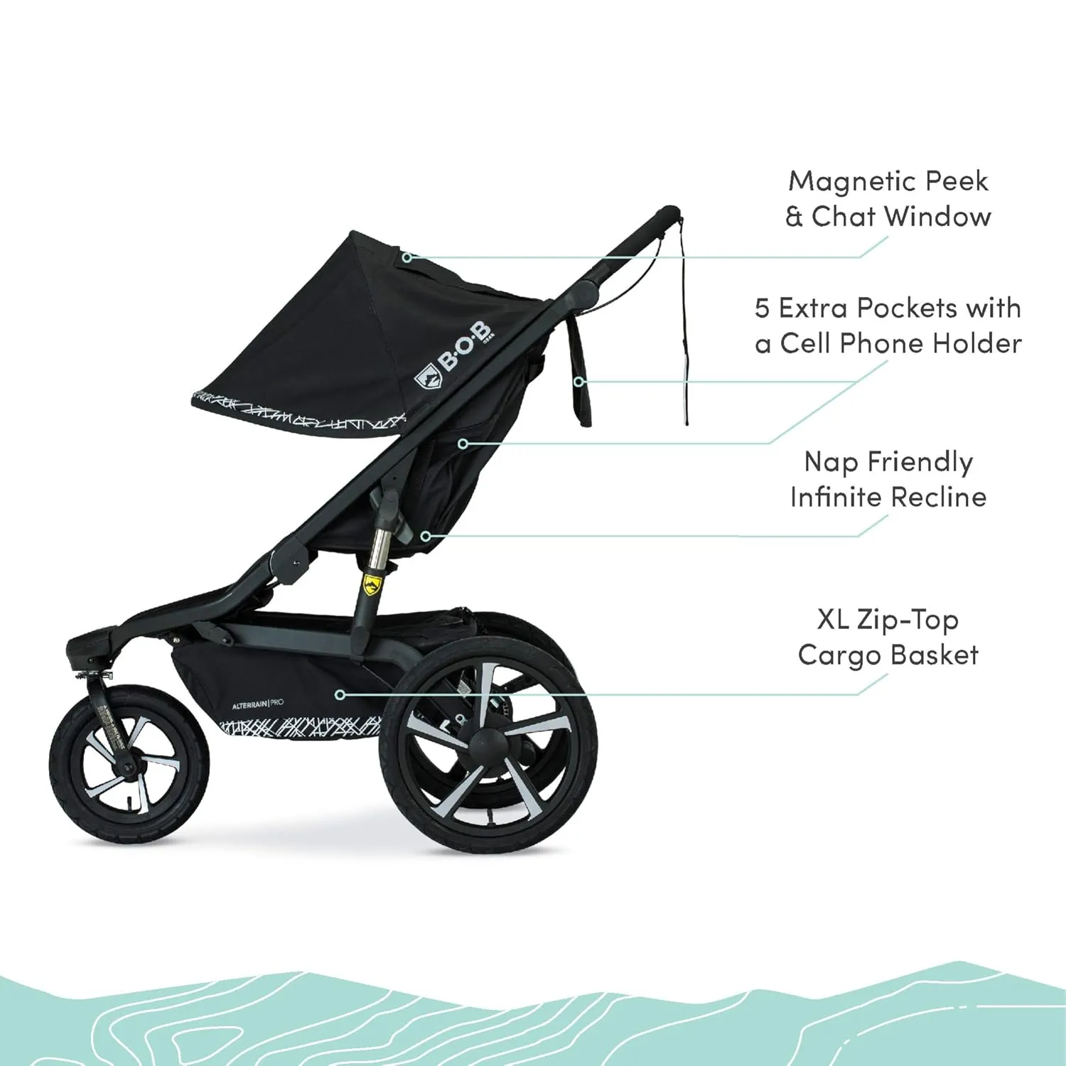 BOB Gear Alterrain Pro Jogging Stroller, Lunar - Ultra-Reflective Accents