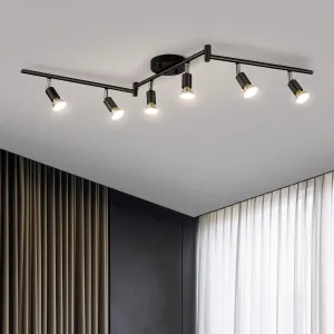 Bojim 6 Light LED Track Lighting Kit, Ceiling Spot Lighting with Adjustable Light Heads & Foldable Light Arms, Matte Black Kitchen Track Lighting (GU10 Socket, Bulbs Not Included)