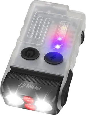 BORUIT V20 Small Powerful Flashlight 1000LM with Red Blue Warm Light, 180° Head Swivels 110dB Buzzer - Mini Keychain Pocket Rechargeable LED Flashlights USB EDC Clip Flash Light