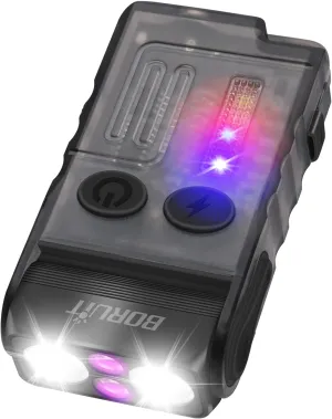 Boruit V20 Small Powerful Flashlight Super Bright with 365nm UV, Red Blue Green Warm Light, 180° Swivels, 110dB Buzzer, Mini Keychain Pocket Rechargeable LED Flashlights Usb EDC Clip Flash Light Black