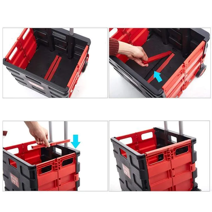 Bosonshop Folding Shopping Cart with Wheels, Collapsible Grocery Storage Transit Utility Hand Cart for Daily Use, 77 Lbs Capacity