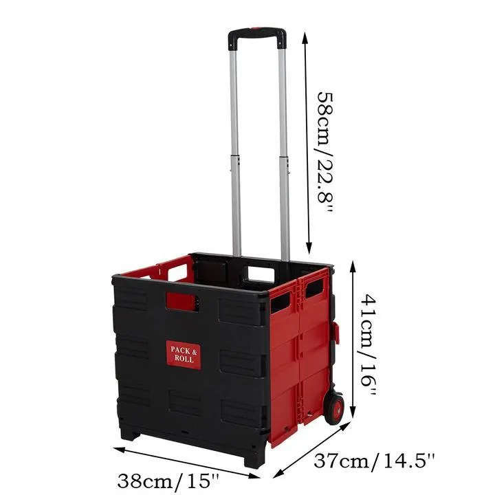 Bosonshop Folding Shopping Cart with Wheels, Collapsible Grocery Storage Transit Utility Hand Cart for Daily Use, 77 Lbs Capacity